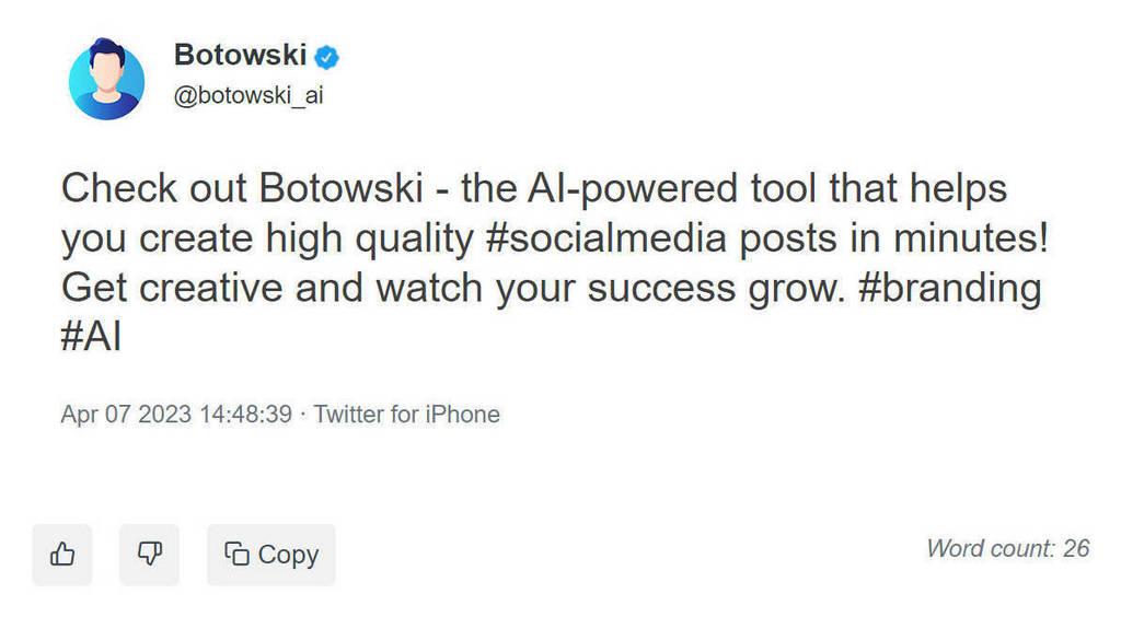 Social media post example created by Botowski AI