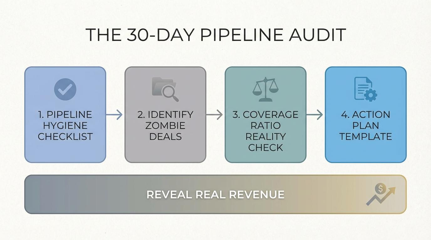 Pipeline audit diagram showing the process of identifying real revenue versus inflated pipeline numbers