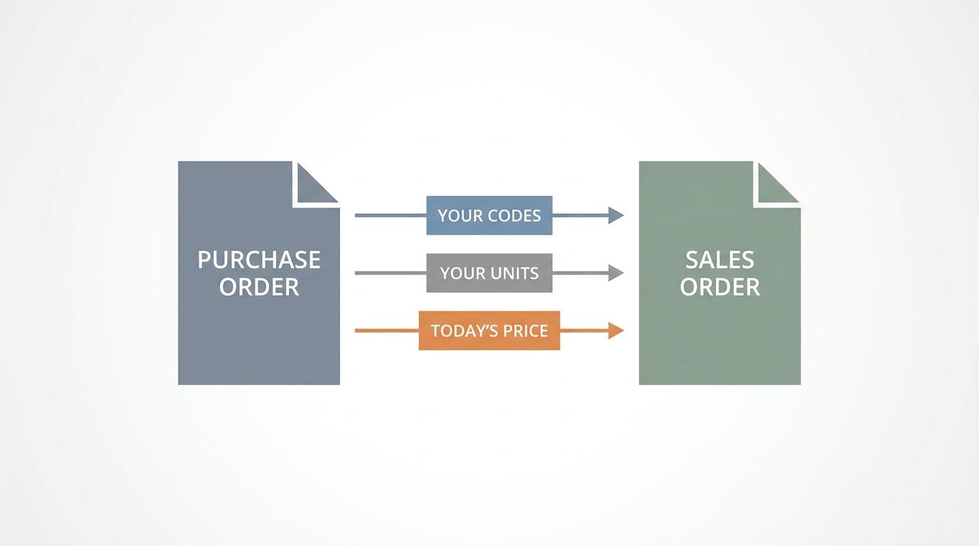 Diagram of a purchase order turning into a sales order